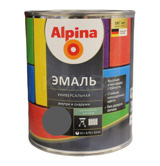 Эмаль алкидная Alpina универсальная шелковисто-матовая, серый 0,75 л / 0,97 кг (948103736) 