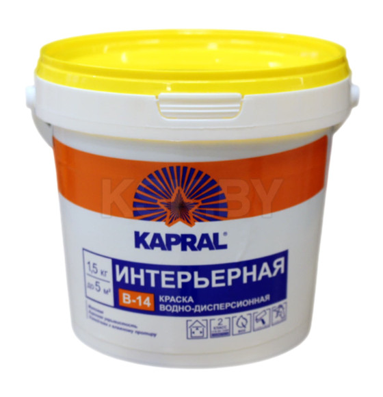 Краска водно-дисперсионная внутренняя Kapral В-14, 1 л (1,5 кг), Беларусь