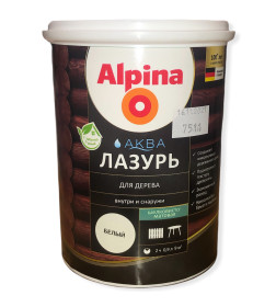 Лак акриловый водно-дисперсионный Alpina Аква Лазурь для дерева цветная, Белый, 0,9 л/0,90 кг