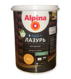 Лак акриловый водно-дисперсионный Alpina Аква Лазурь для дерева цветная, Орех, 0,9 л/0,90 кг