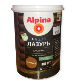 Лак акриловый водно-дисперсионный Alpina Аква Лазурь для дерева цветная, Палисандр, 0,9 л/0,90 кг