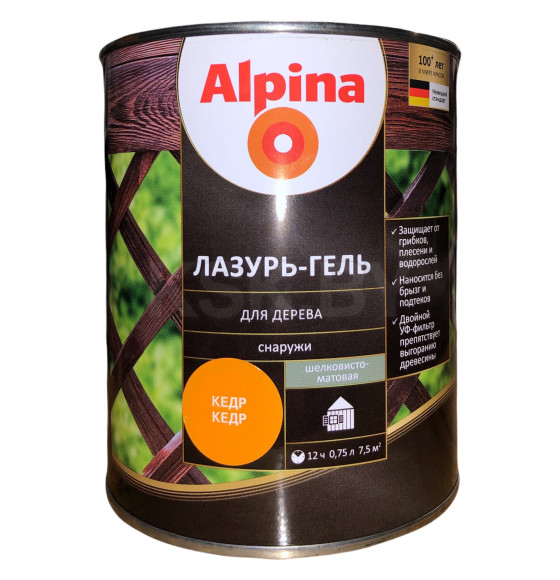 Лазурь-гель для дерева Alpina шелковисто-матовая, алкидное, кедр 0,75 л / 0,66 кг (948103808) 