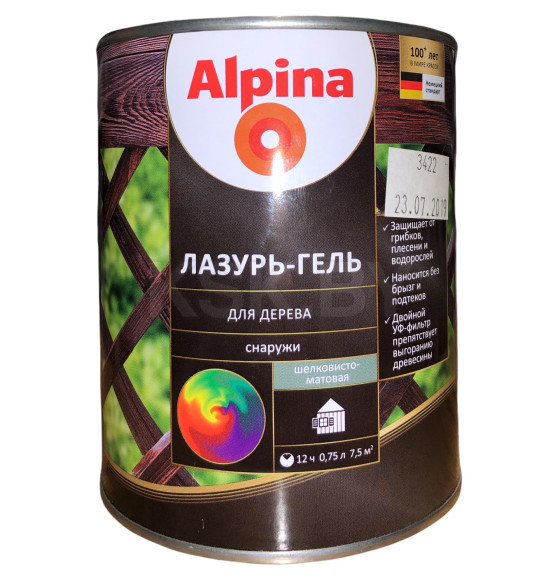 Лазурь-гель для дерева Alpina шелковисто-матовая, алкидное, бесцветное 0,75 л / 0,64 кг (948103781) 