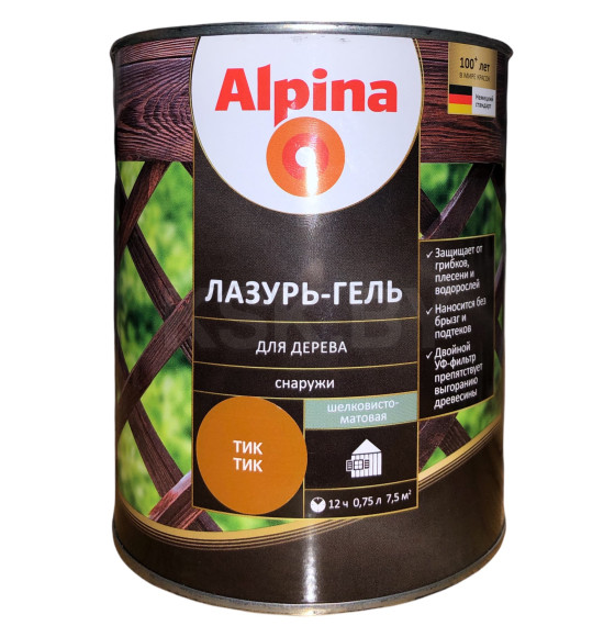 Лазурь-гель для дерева Alpina шелковисто-матовая, алкидное, тик 0,75 л / 0,66 кг (948103815) 