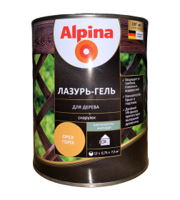 Лазурь-гель для дерева Alpina шелковисто-матовая, алкидное, орех 0,75 л / 0,66 кг