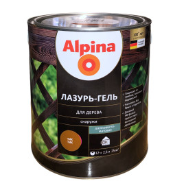 Лазурь-гель для дерева Alpina шелковисто-матовая, алкидное, тик 2,55 л / 2,2 кг