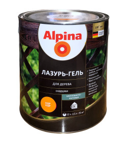 Лазурь-гель для дерева Alpina шелковисто-матовая, алкидное, кедр 2,5 л / 2,2 кг