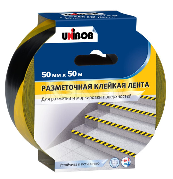 Лента сигнальная  50мм х150м желто-черная UNIBOB (55372) 