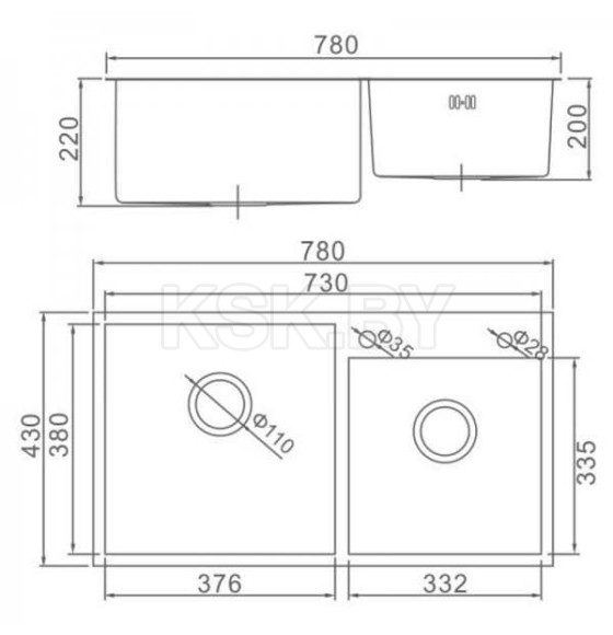 Мойка кухонная премиум GERHANS K37843B-S  графит 780*430 (K37843B-S) 