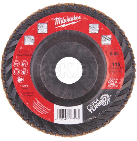 Круг лепестковый шлифовальный Milwaukee CERAMIC 115 мм SLC 50/115 G80 (4932472230) 