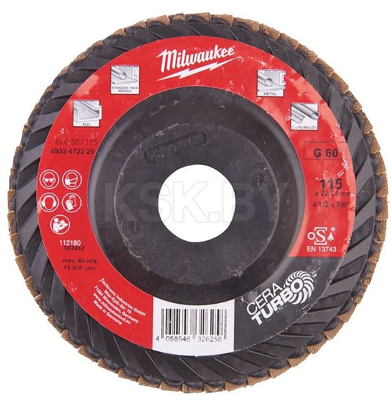 Круг лепестковый шлифовальный Milwaukee CERAMIC 115 мм SLC 50/115 G60 (4932472229) 