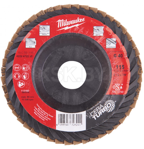 Круг лепестковый шлифовальный Milwaukee CERAMIC 115 мм SLC 50/115 G40 (4932472228) 