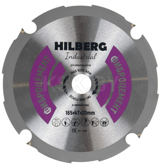 Диск пильный 165*4T*20мм Hilberg Industrial Фиброцемент  (HC165) 