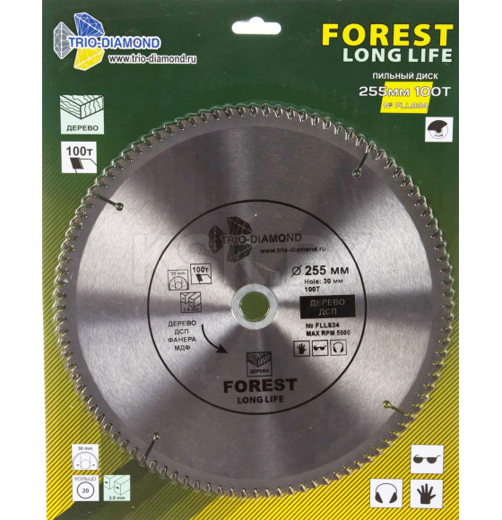 Диск пильный Trio-diamond 255 Forest Long Life 255*100T*30/20 mm (FLL834) 