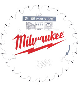 Диск пильный по дереву 165х15,87х1,6 мм 24Z для циркулярной пилы Milwaukee