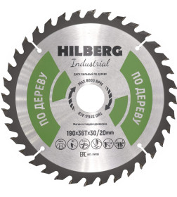 Диск пильный серия Hilberg Industrial Дерево 190*36Т*30/20 mm