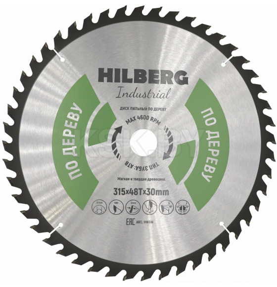 Диск пильный серия Hilberg Industrial Дерево 315*48Т*30 mm (HW316) 