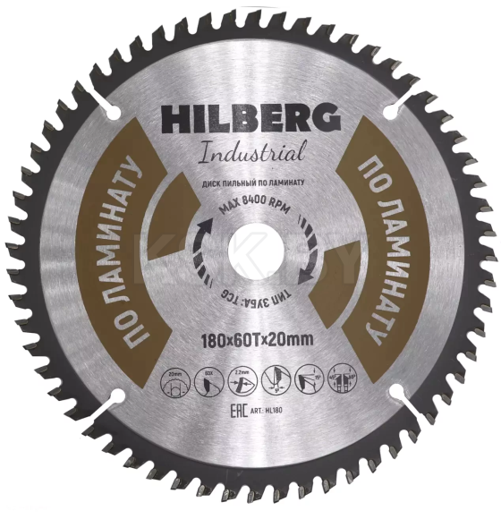 Диск пильный серия Hilberg Industrial ЛАМИНАТ 180*60Т*20 mm (HL180) 