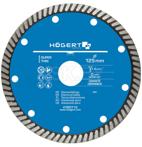 Диск отрезной алмазный супертонкий 125 х 1,4 х 22,2 мм HOEGERT (HT6D712) 