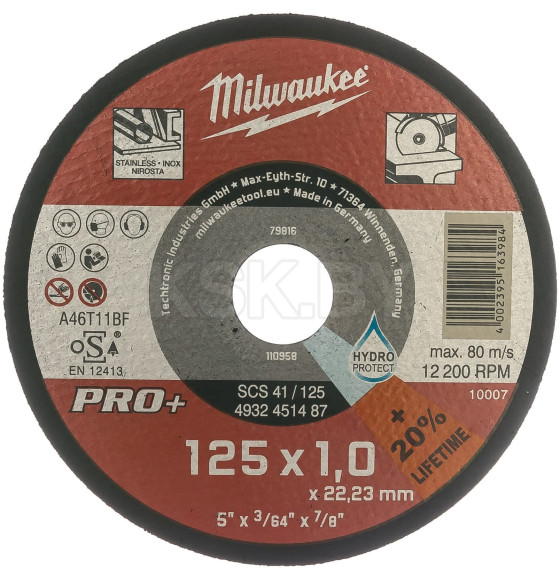 Диск отрезной по металлу  125х1,0х22мм PRO+ Milwaukee (4932451487) 