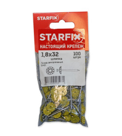 Гвозди декоративные 1.8х32 мм жёлтая  шляпка (100 шт в зип-локе) STARFIX