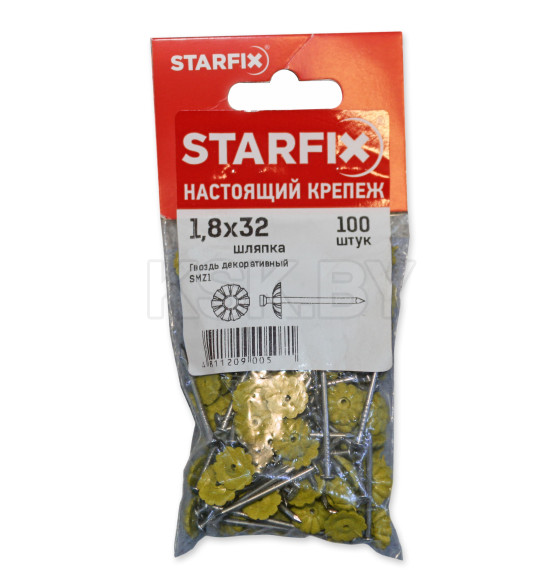 Гвозди декоративные 1.8х32 мм жёлтая  шляпка (100 шт в зип-локе) STARFIX (SMZ1-92333-100) 