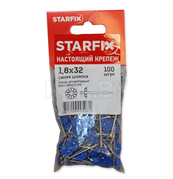 Гвозди декоративные 1.8х32 мм синяя  шляпка (100 шт в зип-локе) STARFIX (SMZ1-39400-100) 