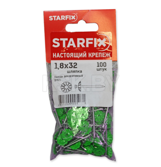 Гвозди декоративные 1.8х32 мм зелёная  шляпка (100 шт в зип-локе) STARFIX (SMZ1-61557-100) 