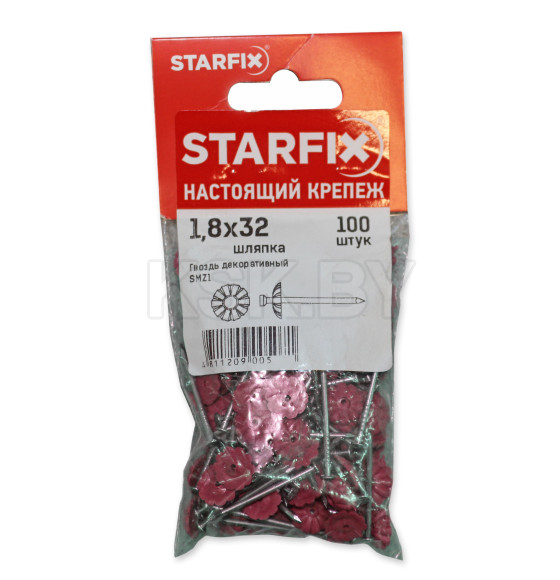 Гвозди декоративные 1.8х32 мм бордовая  шляпка (100 шт в зип-локе) STARFIX (SMZ1-48157-100) 