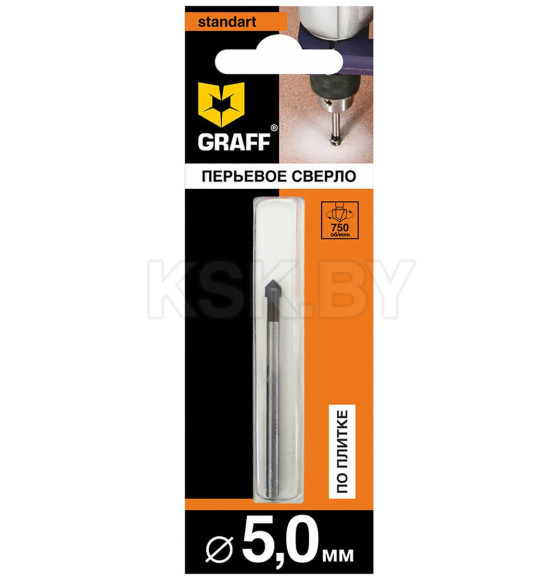 Сверло перьевое по плитке 5×65 Standart GRAFF (800562)
