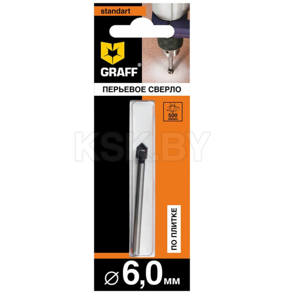 Сверло перьевое по плитке 6×70 Standart GRAFF (800662) 