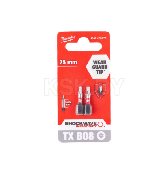 Бита TORX TX BO 8х25мм ударная Milwaukee Shockwave (2 шт.) (4932471578) 