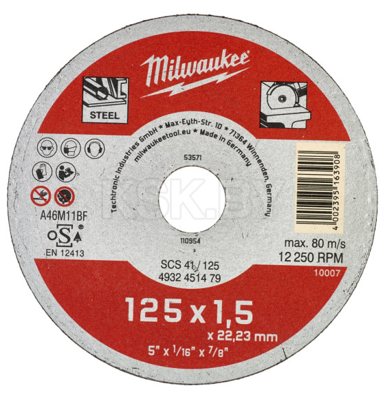 Диск отрезной по металлу  125х1,5х22мм Milwaukee (4932451479) 