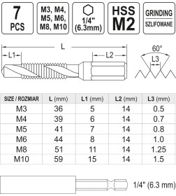 Набор сверло-метчик М3-М10 HEX (7шт) YATO