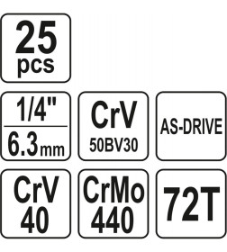 Наборы торцевых головок 1/4" 25пр.XS YATO