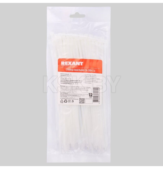 Хомут nylon 200х3,6мм белый (уп.100 шт.) Rexant (07-0200) 