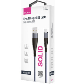 Кабель SOLID, USB 2.0 - microUSB, 1.2м, 2.1А, усиленный, цвет титановый, OLMIO