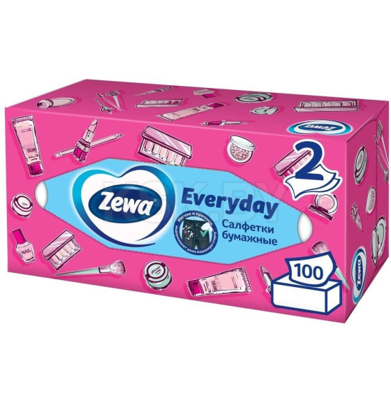 Салфетки бумажные  Zewa Everyday в коробке  2 слоя  100 штук