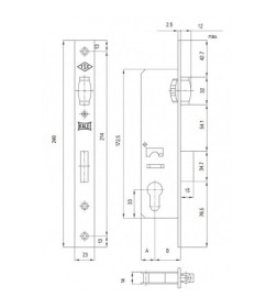 Замок врезной KALE KILIT 155-BS20-R-23NP