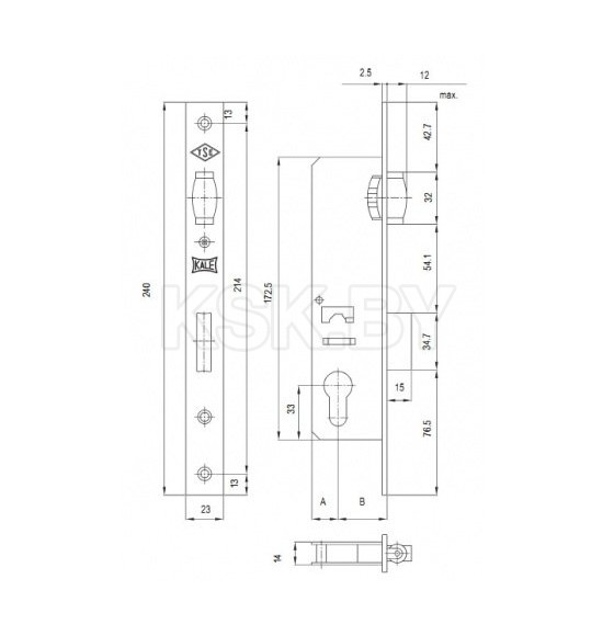 Замок врезной KALE KILIT 155-BS20-R-23NP (26077) 