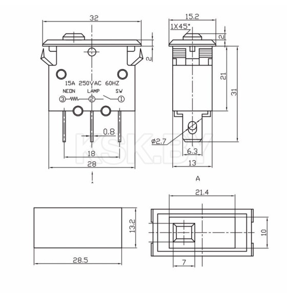 Автомат - предохранитель 250V 15А (3с) красный с подсветкой (IRS-1-B15) REXANT (36-2690) 