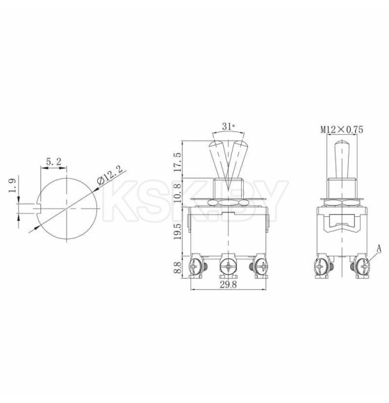 Тумблер 250V 15А (6c) ON-ON двухполюсный  (KN-202)  REXANT  (06-0327-B) 