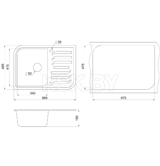 Мойка кухонная гранитная Granula 7001 песок 695x495 мм (7001) 