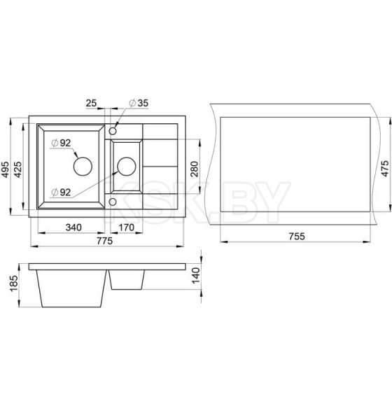 Мойка кухонная гранитная Granula 7802 эспрессо 775х495 мм (7802) 