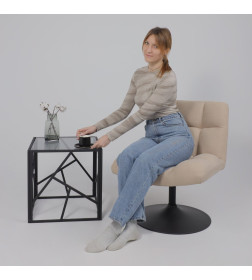 Кресло GRANDE, поворотное, песочная ткань Linen Fabric-3/черный