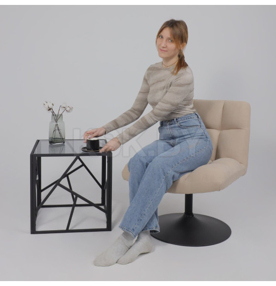 Кресло GRANDE, поворотное, песочная ткань Linen Fabric-3/черный (114113) 