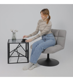 Кресло GRANDE, поворотное, серая ткань Linen Fabric-11/черный