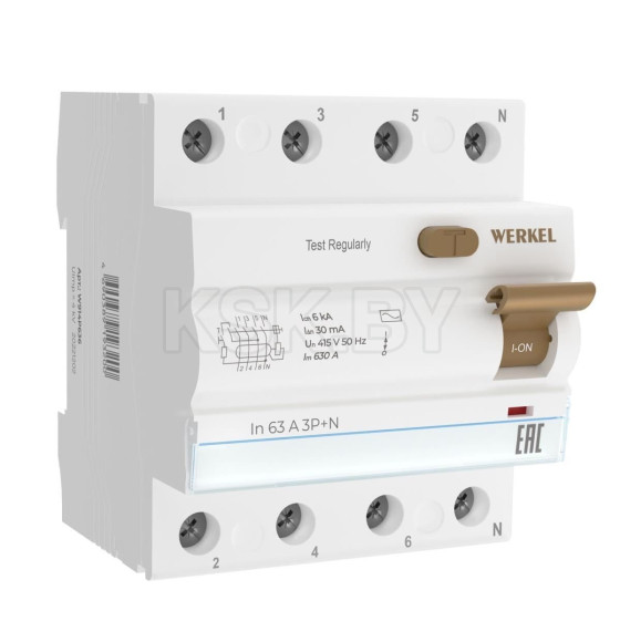 Устройство защитного отключения 3P+N 63 A 30m А АС 6 kА Werkel W914P636 (W914P636) 