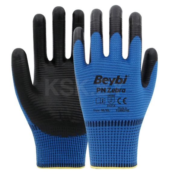Перчатки нитриловые противоскользящие Beybi PN-3 Zebra синие, размер 10 (PN-3Z-10B)