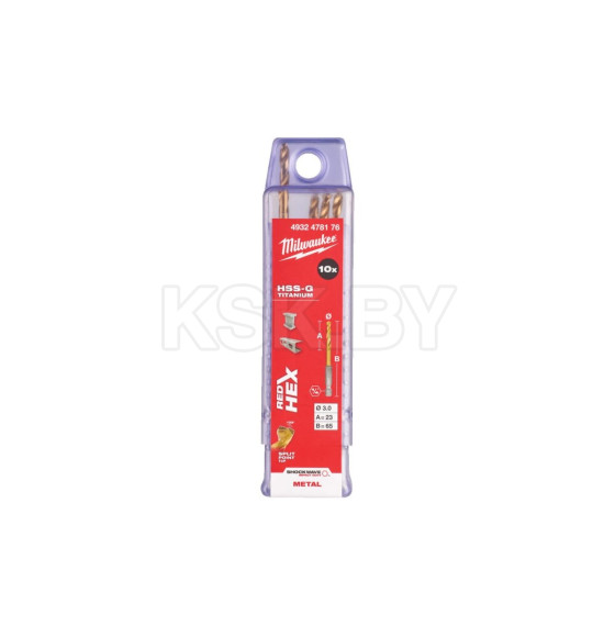 Сверло по металлу  3,0х 23х65 мм RedHEX HSS-G TiN. (10 шт.) Milwaukee 4932478176 (4932478176) 